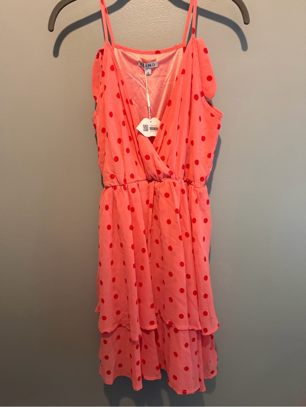 Kling Coral with Red Polka Dot Tiered Sundress